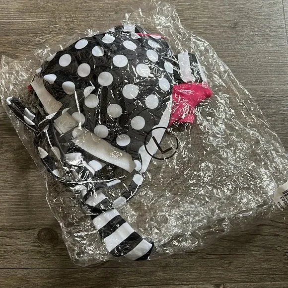 NWT 2 pc black & pink polka dot Halter neck bikini set Size L junior - Picture 5 of 6